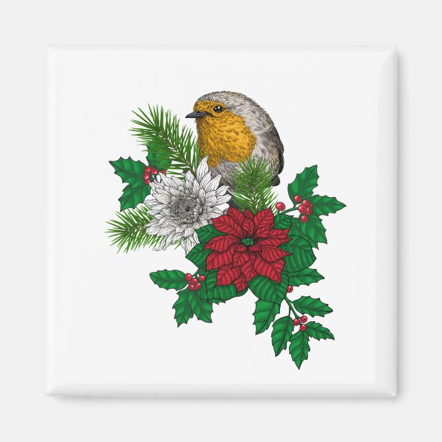 Aimant Robin rouge sur décoration de Noël (Devant)