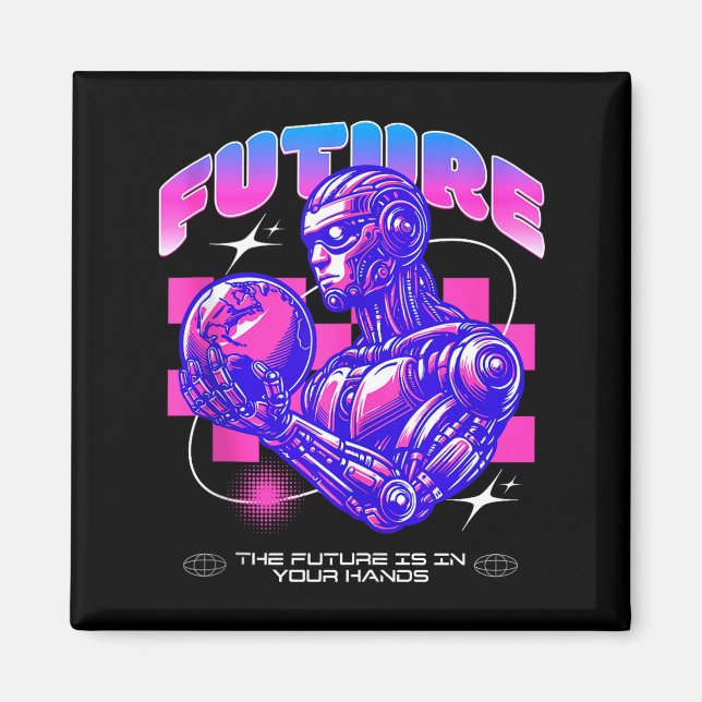 Aimant Robot sci-fi futuriste le futur est dans les mains (Devant)