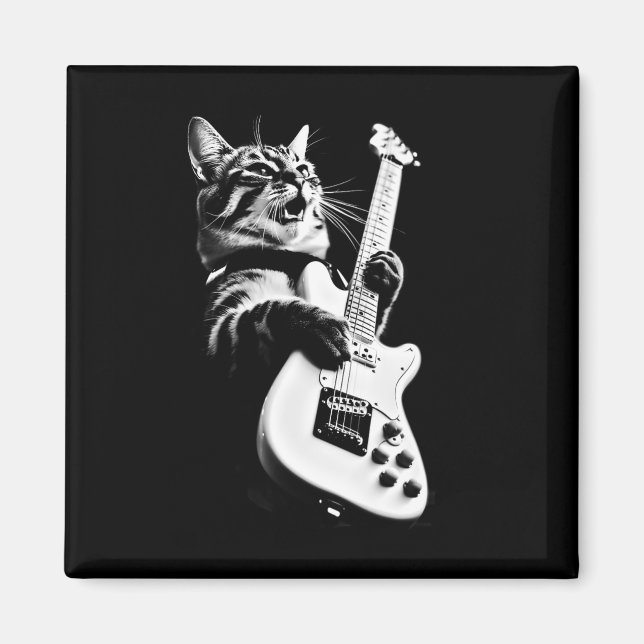 Aimant Rock Chat Jouer Guitare - Funny Guitare Chat 1 (Devant)