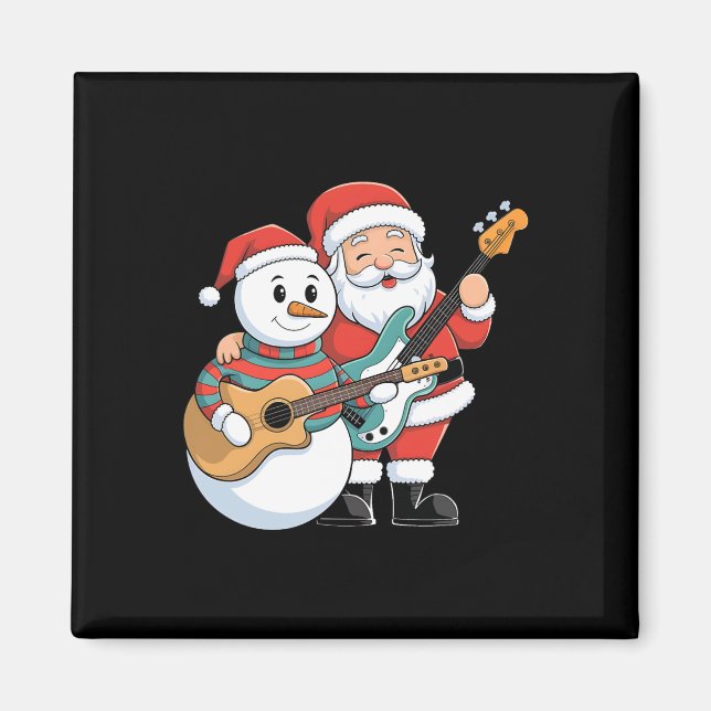 Aimant Rock Guitare Snowman Et Père Noël Jouant De La Gui (Devant)