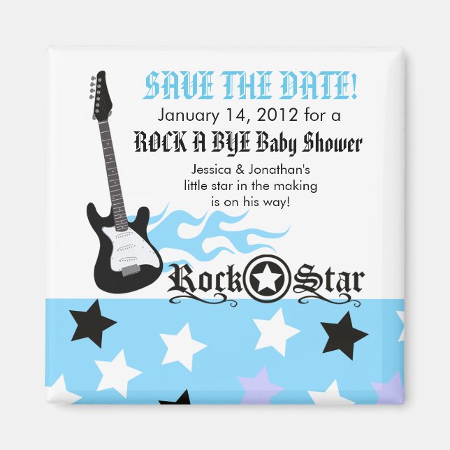 Aimant ROCK STAR Baby shower bleu Favoriser l'aimant (Devant)