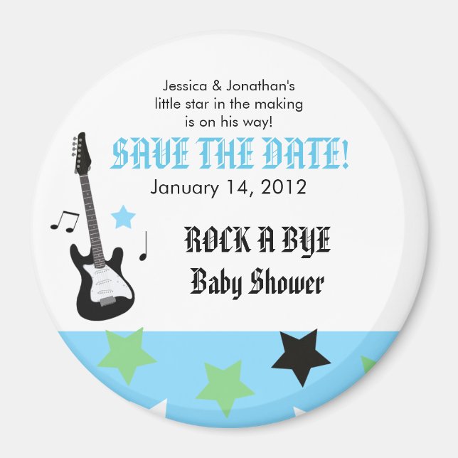 Aimant ROCK STAR Baby shower bleu Favoriser l'aimant (Devant)