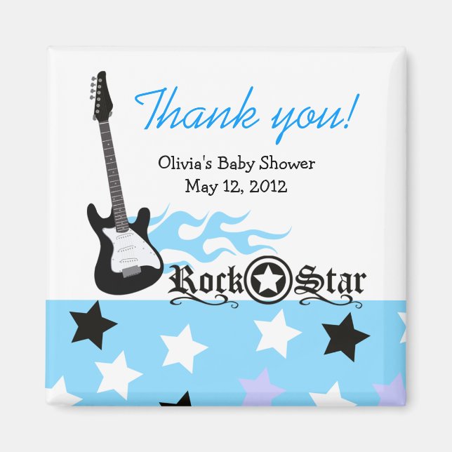 Aimant ROCK STAR Baby shower bleu Favoriser l'aimant (Devant)