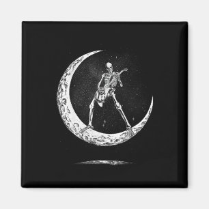 Aimant Rock Sur Skeleton Moon Rock Et Roll Funny Hallowee