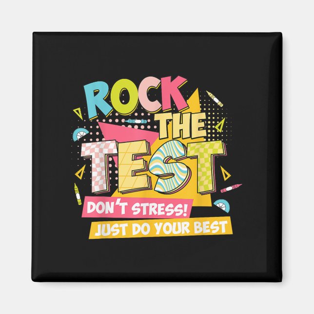 Aimant Rock The Test Day Motivational Retro Teachers Test (Devant)