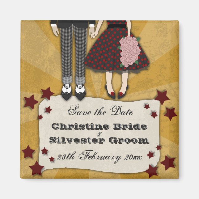 Aimant Rockabilly Mariage, enregistrer la date (Devant)