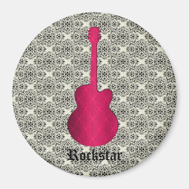 Aimant Rockstar Damask Guitar Magnet, Magenta (Devant)