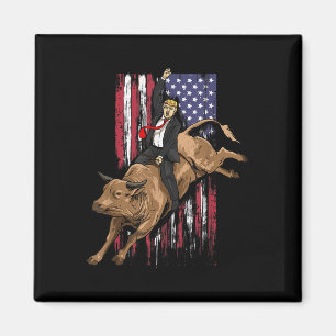 Aimant Rodeo Bull Rider Trump Drapeau américain Cowboy Bu
