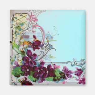 Aimant ROMANTICA Tourbillons Floraux Pansies Violettes Bl