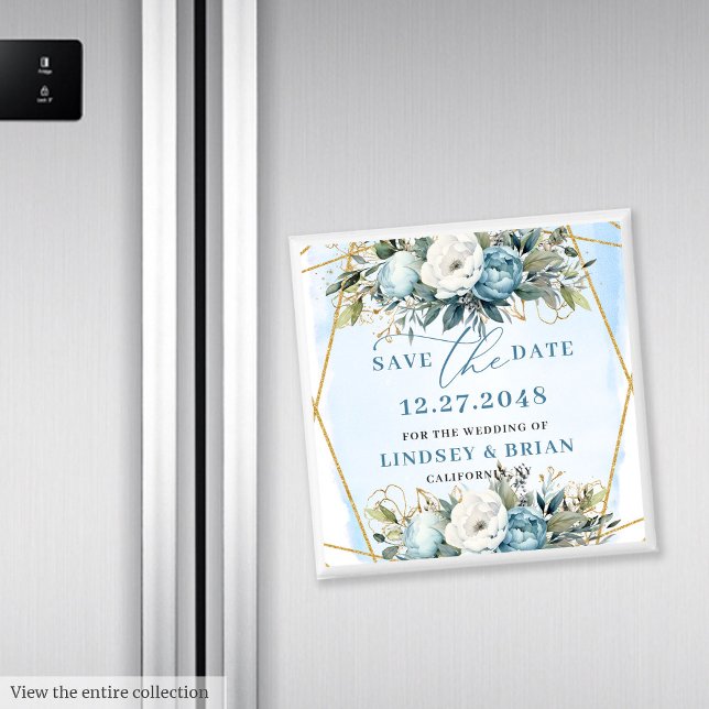 Aimant Romantique Bohème Bleu Et Blanc Pivoines Étape à S (Romantic Blue And White Peonies Save The Date Magnet

)