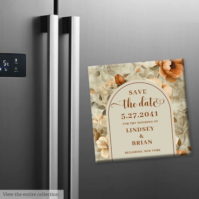 Aimant Romantique Bohème Rustique Ivoire Olive Floral Enr (Romantic Boho Rust Ivory Olive Floral Save the Date)