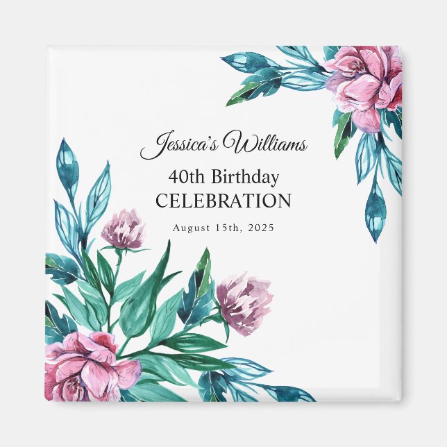 Aimant Romantique Feminine Floral 40e anniversaire (Devant)