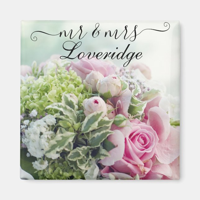 Aimant Romantique M. et Mme Rose Florale Mariage (Devant)