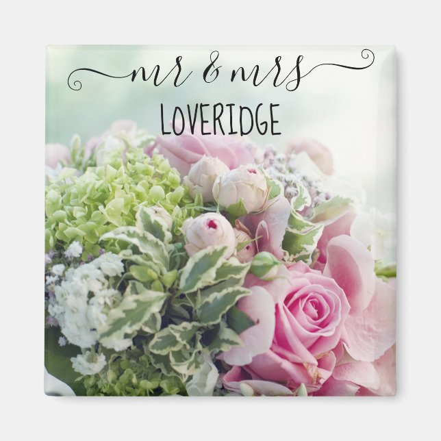Aimant Romantique M. et Mme Rose Florale Mariage (Devant)
