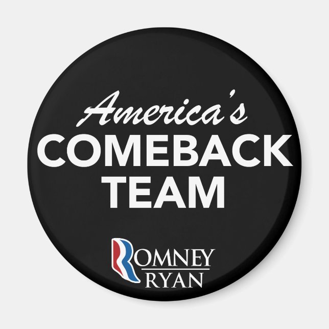 Aimant Romney Ryan America's Comeback Team Round (Noir) (Devant)