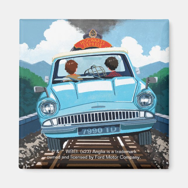 Aimant Ron & HARRY POTTER™ en voiture volante vers HOGWAR (Devant)