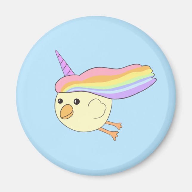 Aimant rond au poulet à la licorne (Devant)