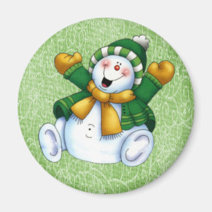 Aimant rond de bonhomme de neige joyeux