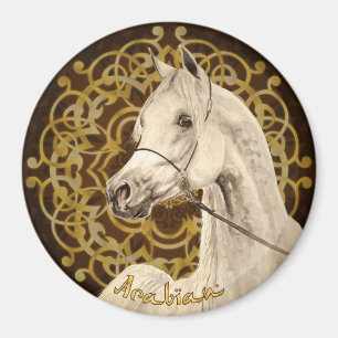 Aimant rond de cheval Arabe gris