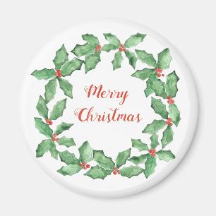 Aimant rond de guirlande de houx de Noël de