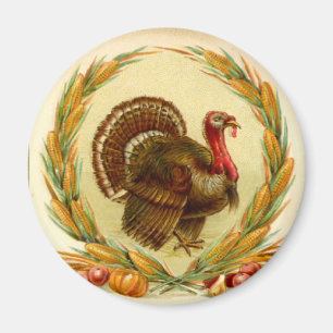 Aimant rond de la Turquie de thanksgiving vintage