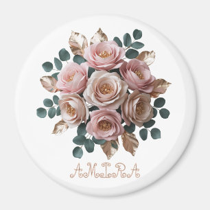 Aimant Rond de Monogramme Floral en Or Rose Person