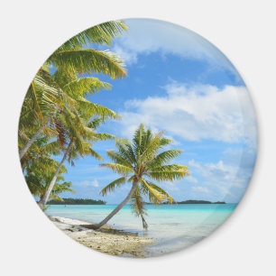 Aimant rond de plage blanche de sable de palmier
