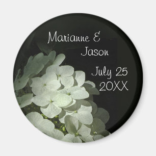 Aimant rond de souvenir blanc d'hortensia