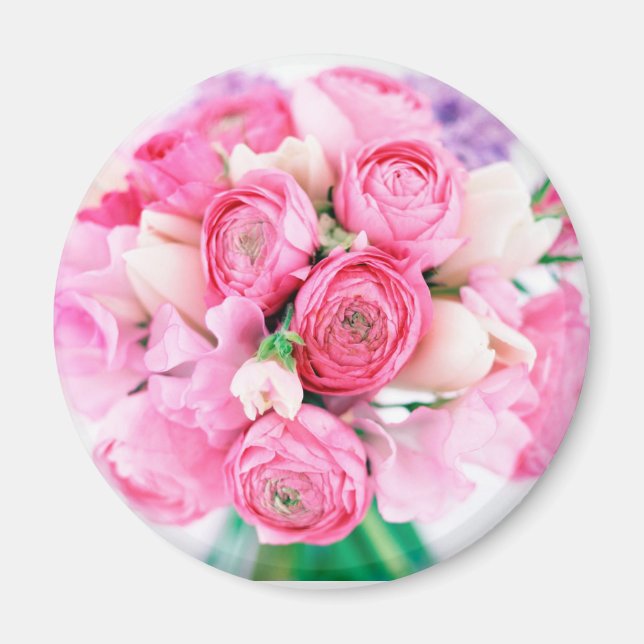 Aimant rond Fleurs roses (Devant)