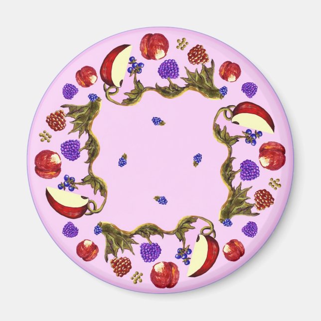 Aimant Rond Fruit Et Feuille (Devant)