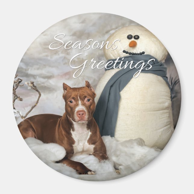 Aimant rond "Joyeuses Fêtes" AmStaff (Devant)