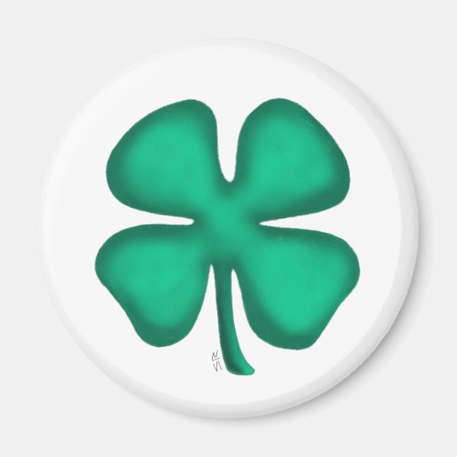 Aimant rond Lucky 4 Leaf Irish Clover (Devant)