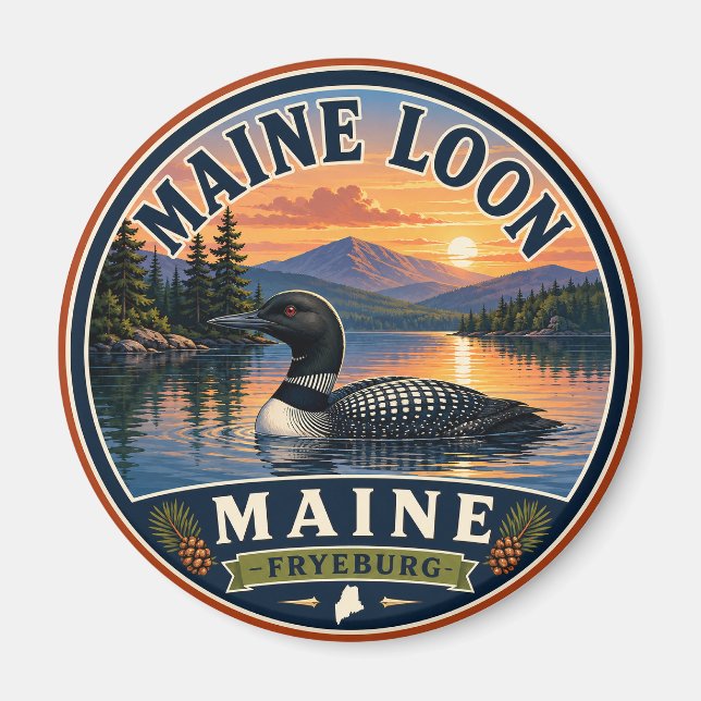 Aimant Rond Maine Loon Fryeburg Maine (Devant)