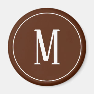 Aimant Rond Monogramme Blanc sur Marron