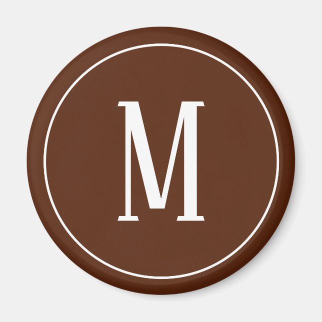 Aimant Rond Monogramme Blanc sur Marron (Devant)