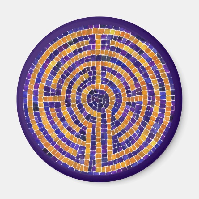 Aimant Rond Mosaïque Labyrinthe - Violet (Devant)