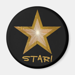 Aimant rond noir Gold Star réfrigérateur 'STAR!'