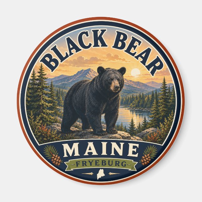 Aimant Rond Ours Noir Fryeburg Maine (Devant)