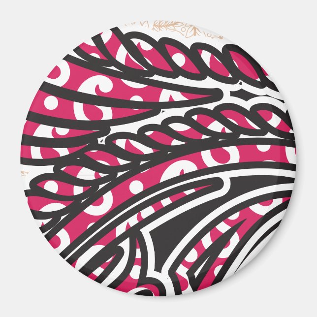 Aimant Rond Paisley Rouge Gras (Devant)