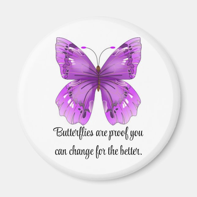 Aimant Rond Papillon Violet (Devant)