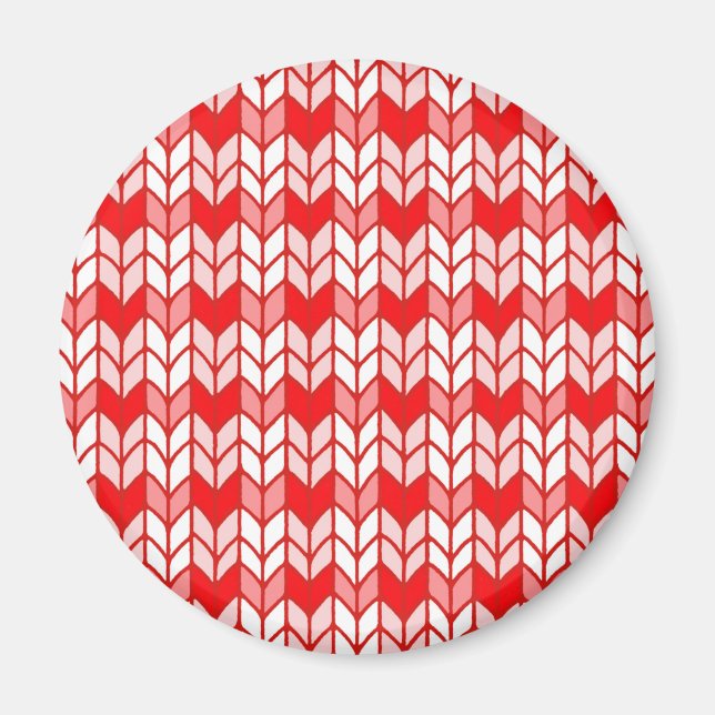 AIMANT ROND TRICOTÉ À CARREAUX ROUGES (Devant)