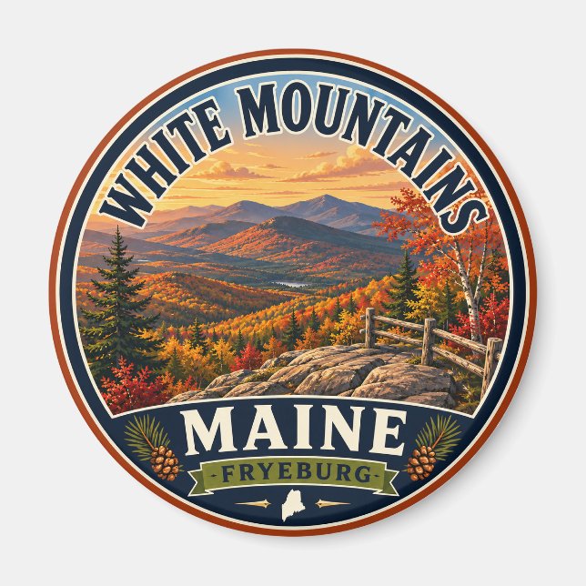 Aimant rond White Mountains Fryeburg Maine (Devant)