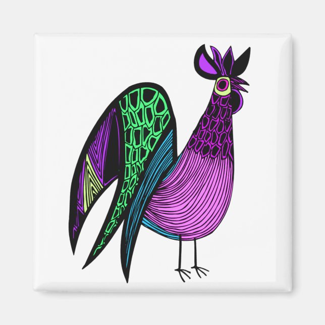 Aimant Rooster d'art populaire violet (Devant)