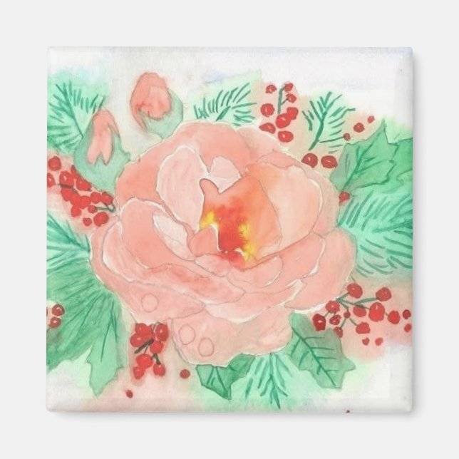Aimant Rose aquarelle française (Devant)