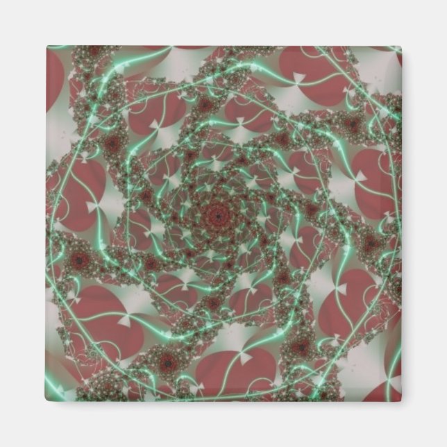 Aimant Rose | Art fractal rouge et vert (Devant)
