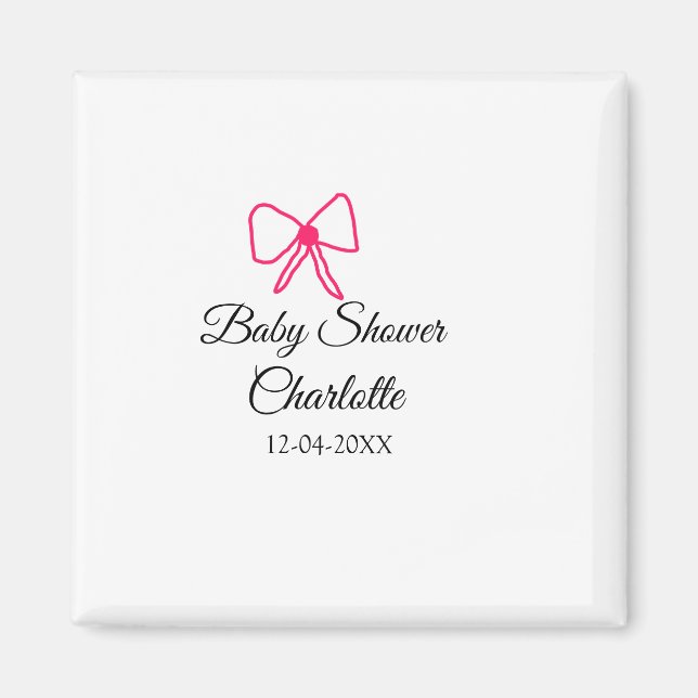 AIMANT ROSE BOW SIMPLE BABY SHOWER AJOUTER LE NOM DATE MI (Devant)