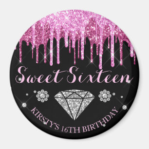 Aimant Rose Chaud Pailleté en Gouttes Diamant Sweet Sixte