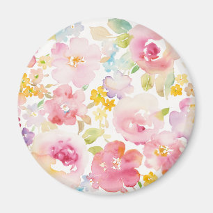 Aimant Rose d'aquarelle du milieu de l'été floral
