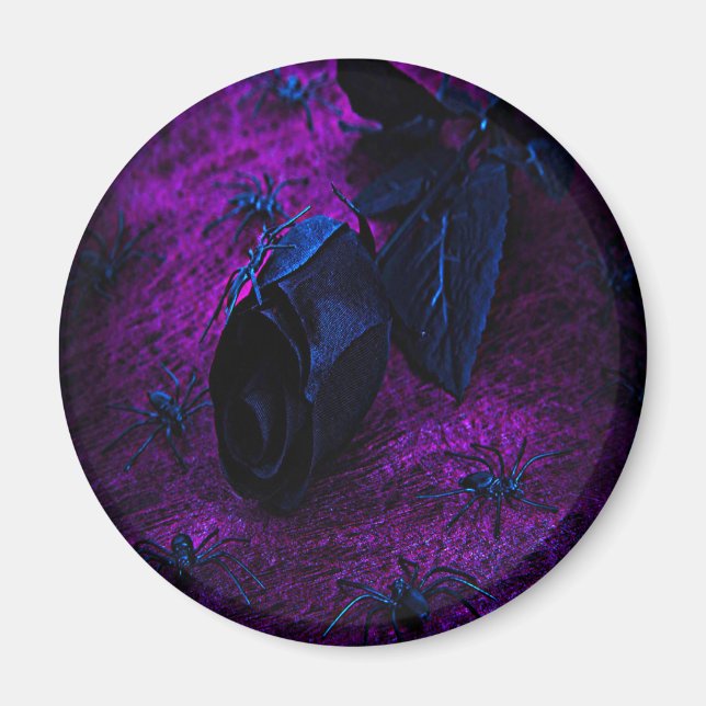 Aimant Rose éffrayant en matière noire, araignées noires (Devant)