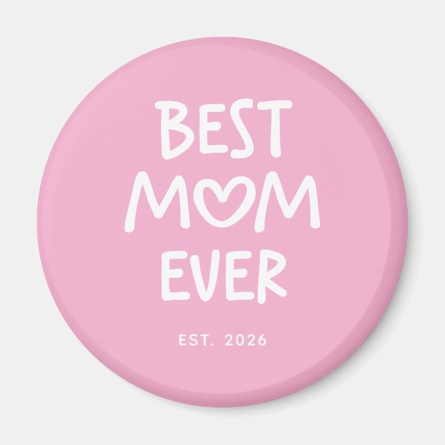 Aimant Rose et Blanc Fantaisiste Meilleure Maman Est. (Devant)